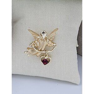Gigi Giusti Angelic Gold Tone Pin with  L Dangle Heart Red‎ Rhinestone July